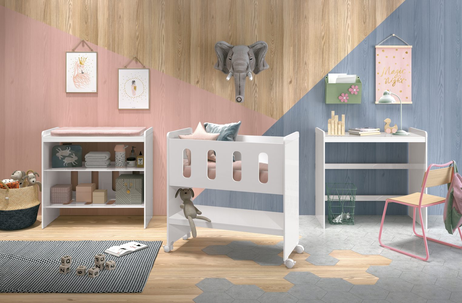 Mini Berço Zain 3 em 1 Com Colchão Reller - Branco Fosco