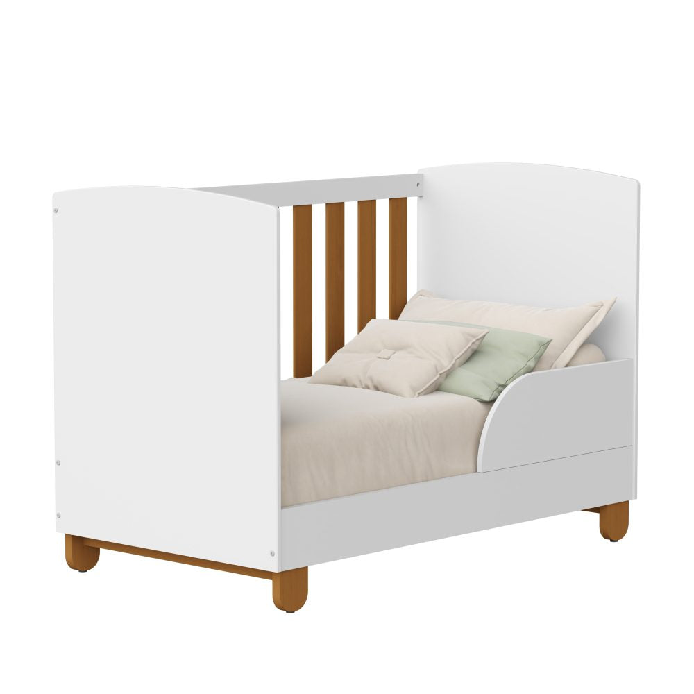 Quarto de Bebê Elfe Apolo Reller | Guarda-Roupa 4 Portas, Cômoda e Berço Apolo - Branco Fosco Com Savana