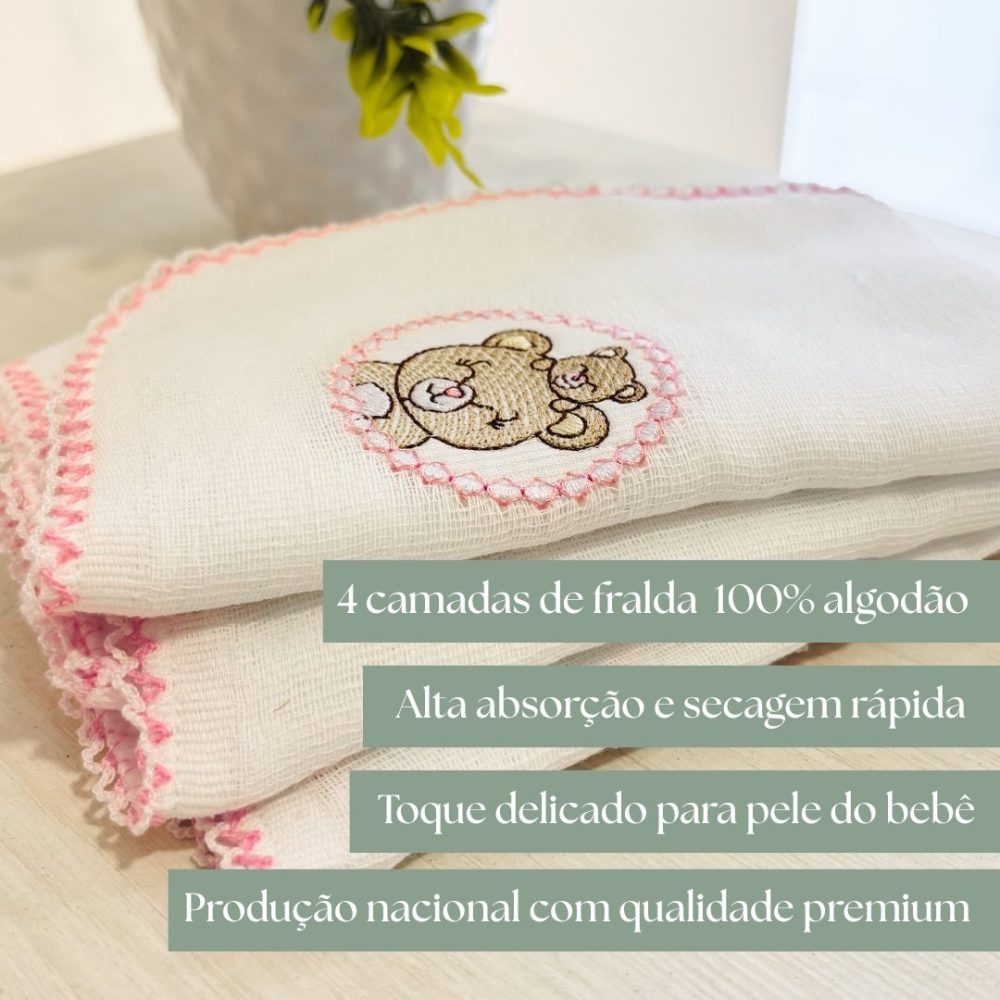 Kit Fralda de Boca Premium Bordada - Camponesa