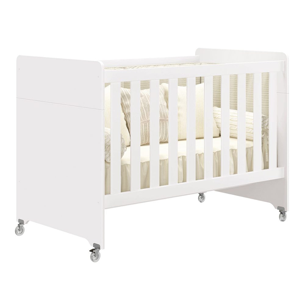 Quarto de Bebê Luna Max Reller | Guarda-Roupa 4 Portas, Cômoda e Berço Evolutivo - Branco Fosco