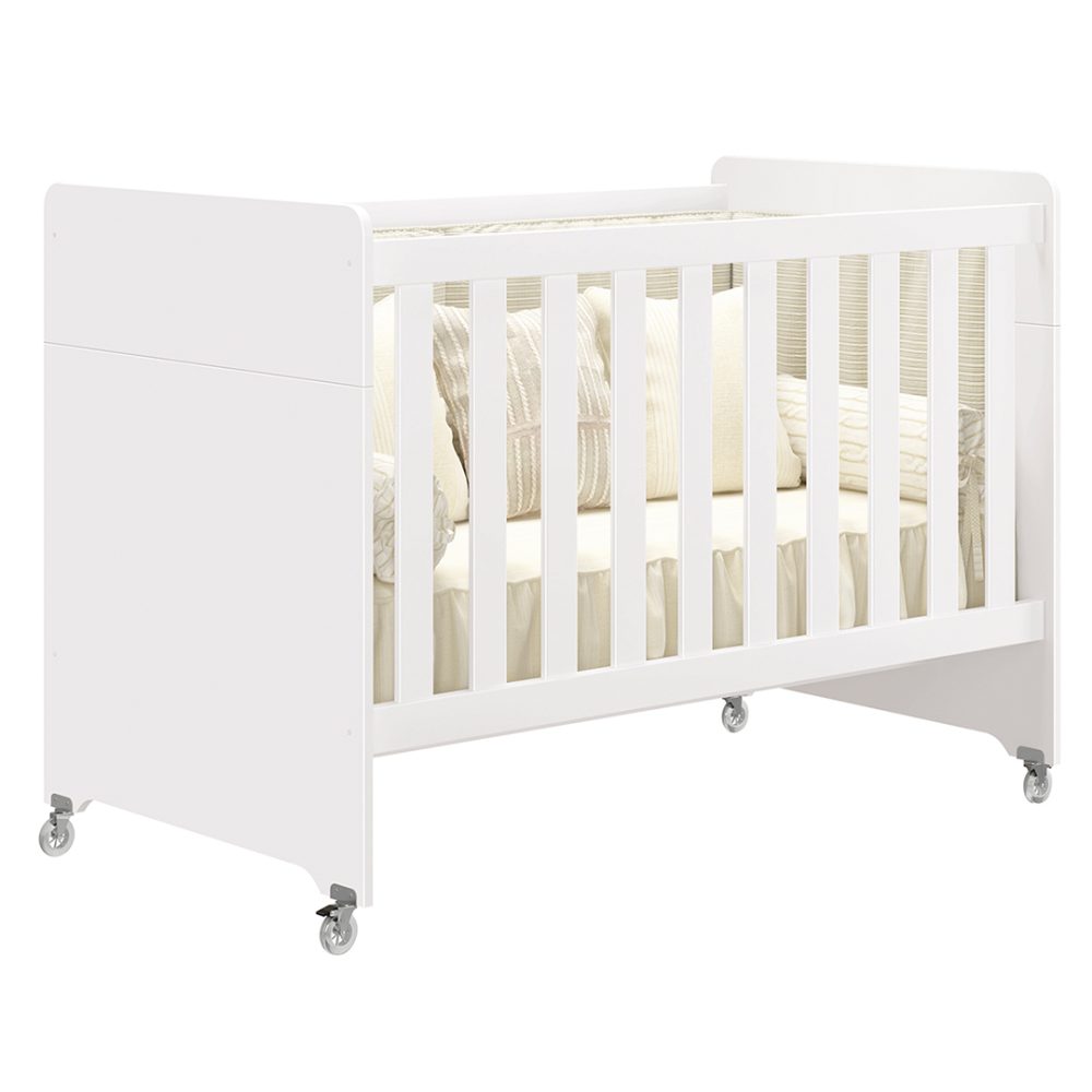 Quarto de Bebê Zaki Reller | Guarda-Roupa 4 Portas, Cômoda e Berço Evolutivo - Branco Fosco