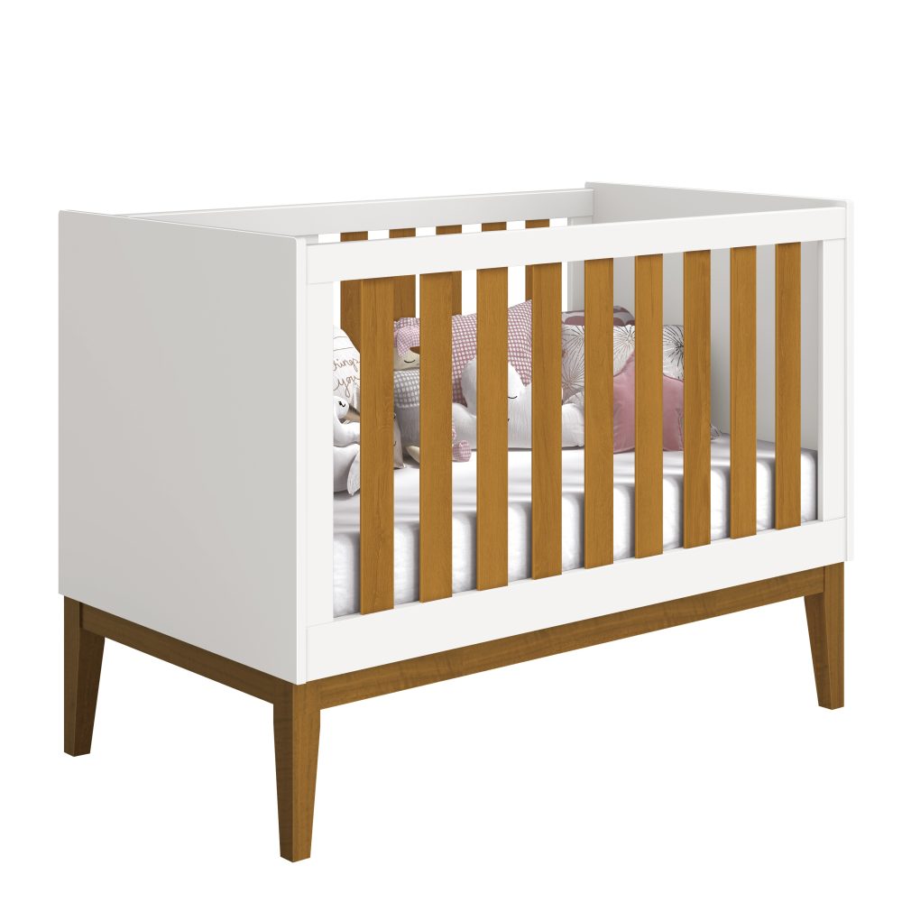 Quarto de Bebê Elfe Classic Reller | Guarda-Roupa 4 Portas, Cômoda e Berço Noah - Branco Fosco com Savana