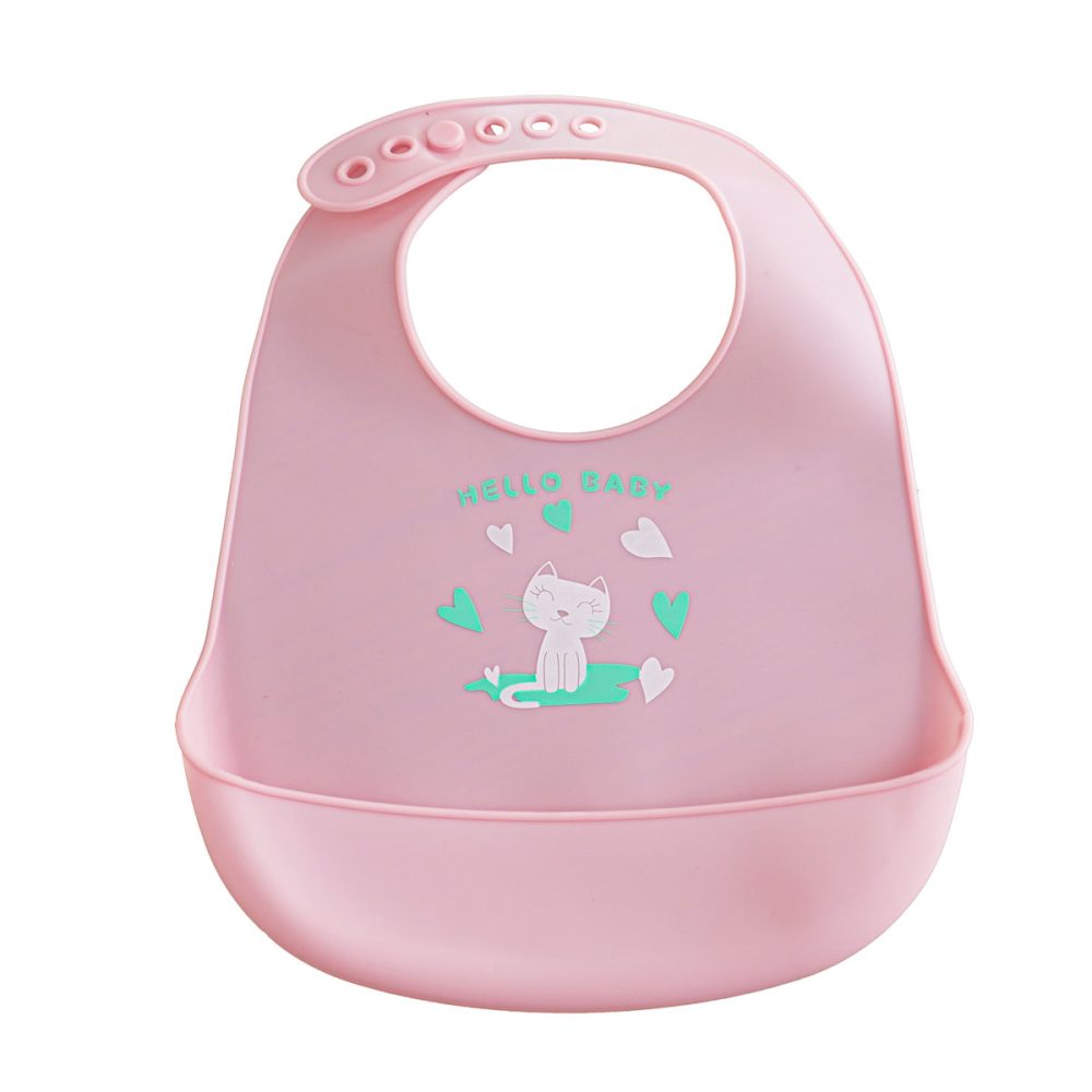 Babador de Silicone com Pega Migalhas - Gatinha Rosa
