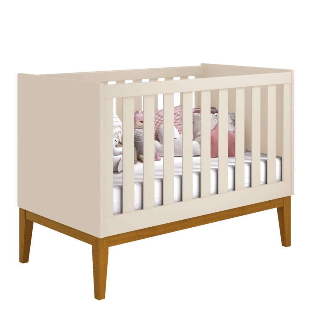 Quarto de Bebê Elfe Classic Reller | Guarda-Roupa 4 Portas, Cômoda e Berço Noah - Areia Fosco