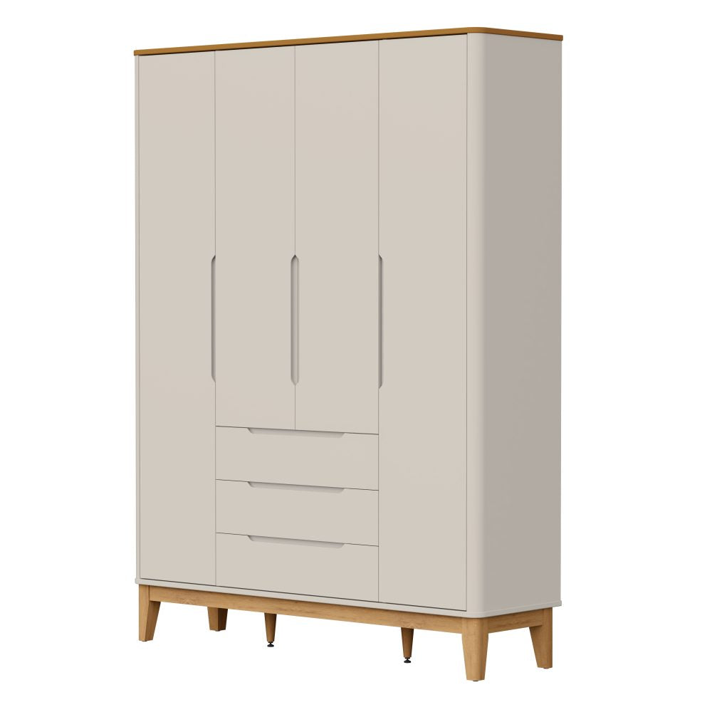 Quarto de Bebê Boom Slim Classic | Guarda-Roupa 4 Portas, Cômoda e Berço Reller - Areia Fosco Com Savana