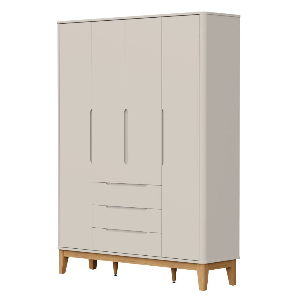 Quarto de Bebê Boom Slim Classic | Guarda-Roupa 4 Portas, Cômoda e Berço Reller - Areia Fosco