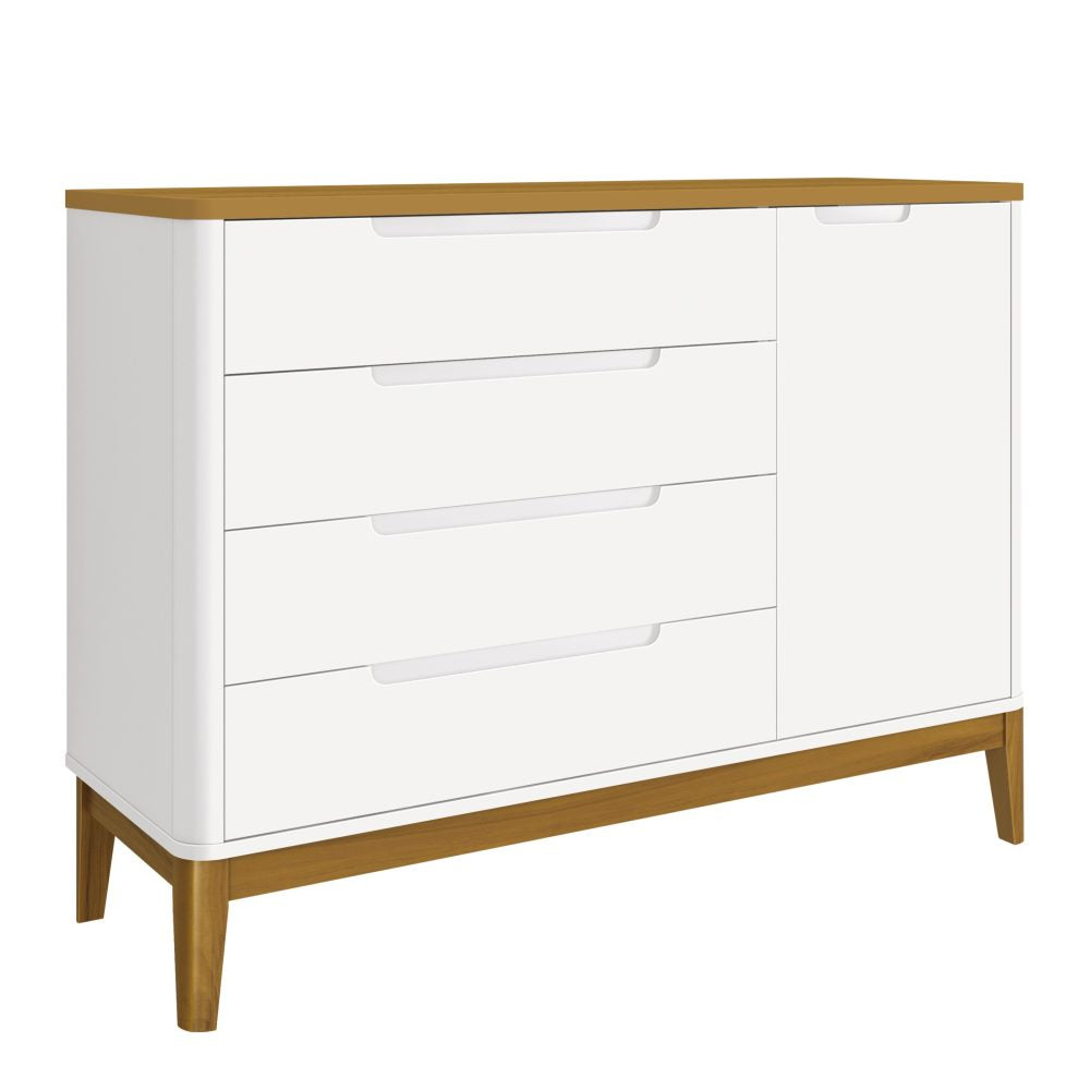 Quarto de Bebê Boom Slim Classic | Guarda-Roupa 3 Portas, Cômoda e Berço Reller - Branco Fosco com Savana