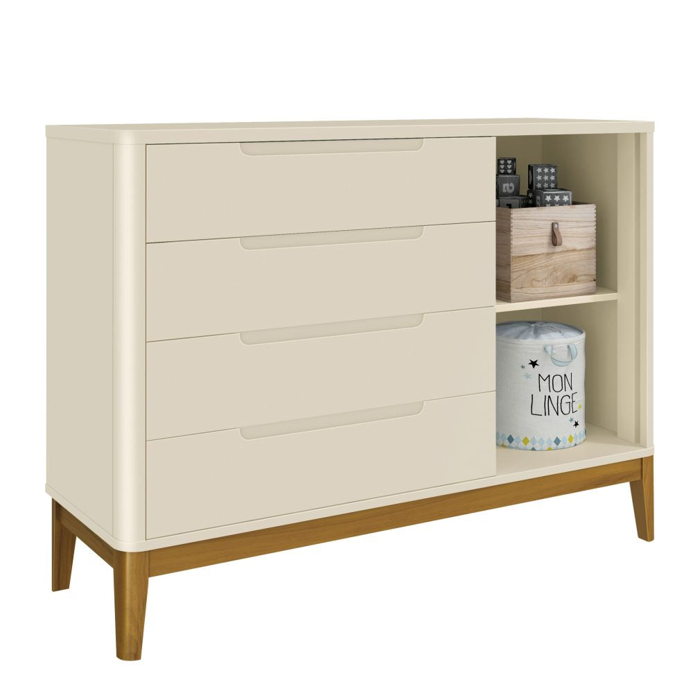 Quarto de Bebê Boom Plus Classic | Guarda-Roupa 3 Portas, Cômoda e Berço Reller - Areia Fosco