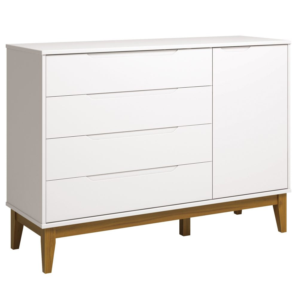 Quarto de Bebê Elfe Classic Reller | Guarda-Roupa 4 Portas, Cômoda e Berço Noah Wood - Branco Fosco