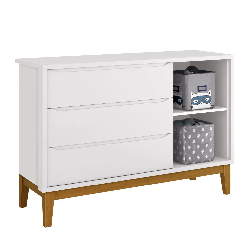 Quarto de Bebê Classic Reller | Guarda-Roupa 3 Portas, Cômoda e Berço - Branco Fosco