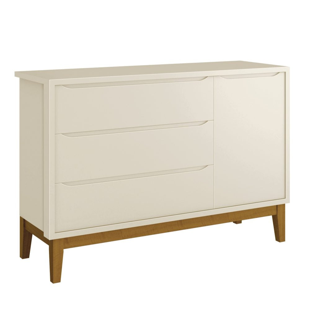 Quarto de Bebê Classic Reller | Guarda-Roupa 3 Portas, Cômoda e Berço - Areia Fosco
