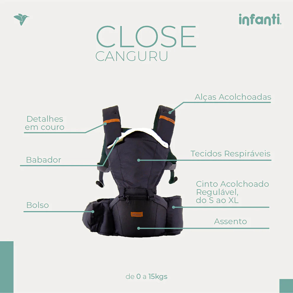 Canguru Close 5 em 1 Infanti Ergonômico com Banquinho