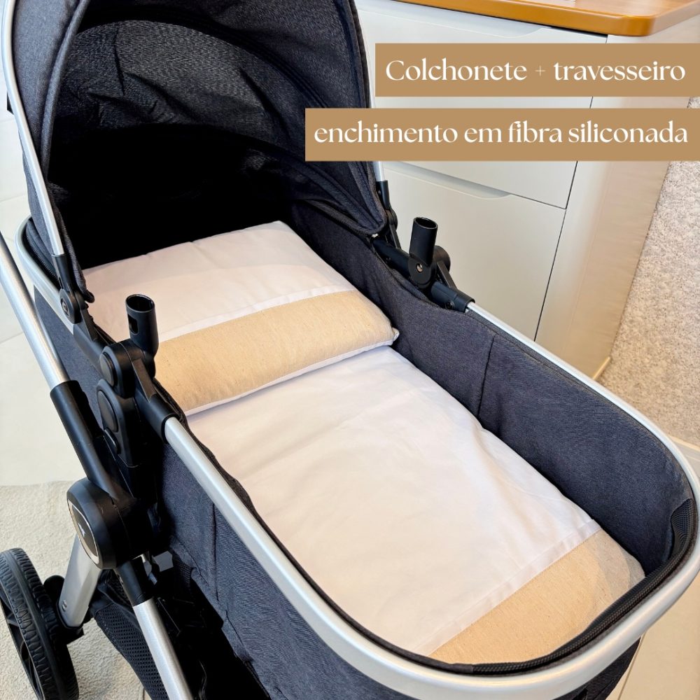 Colchonete para Carrinho com Travesseiro Premium - Linho