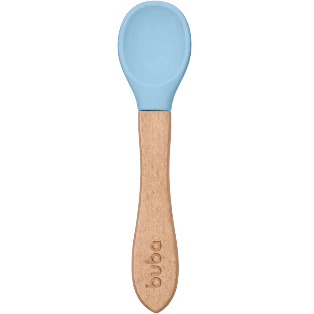 Colher Infantil de Silicone Azul com Cabo de Bambu Buba