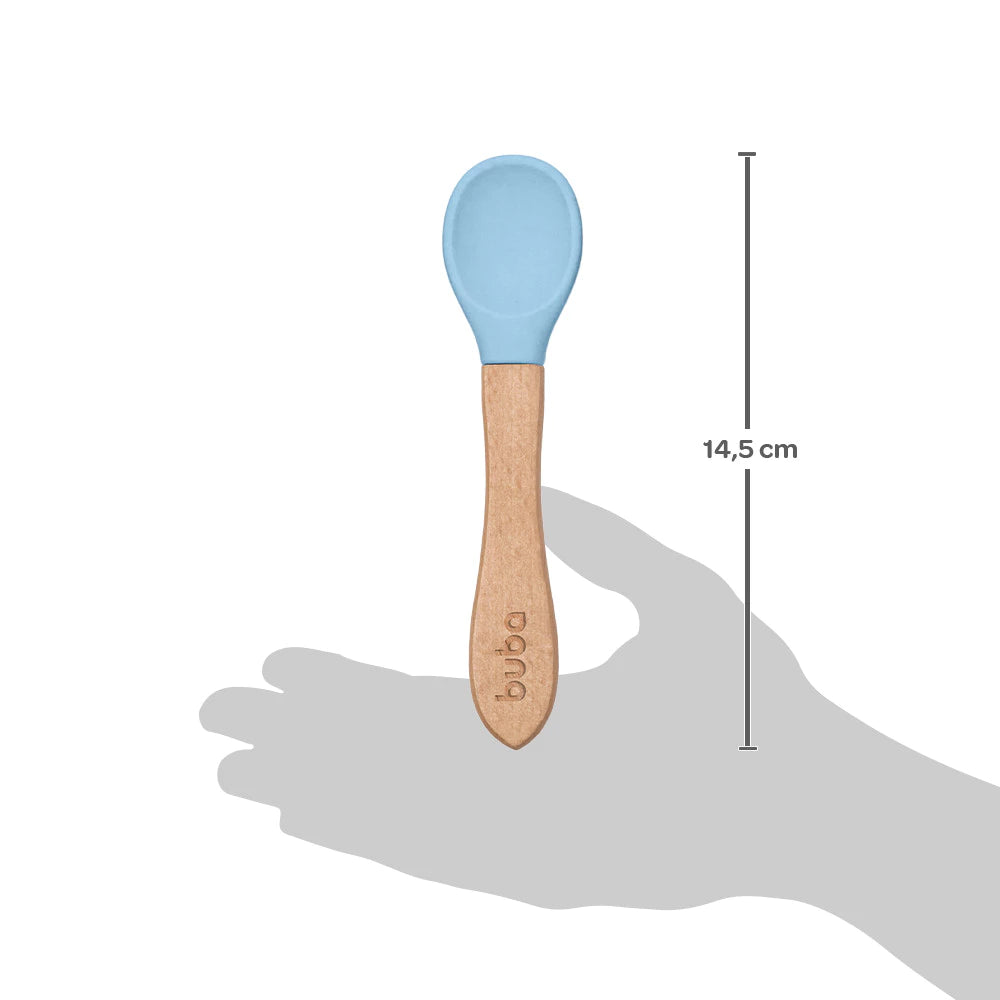 Colher Infantil de Silicone Azul com Cabo de Bambu Buba