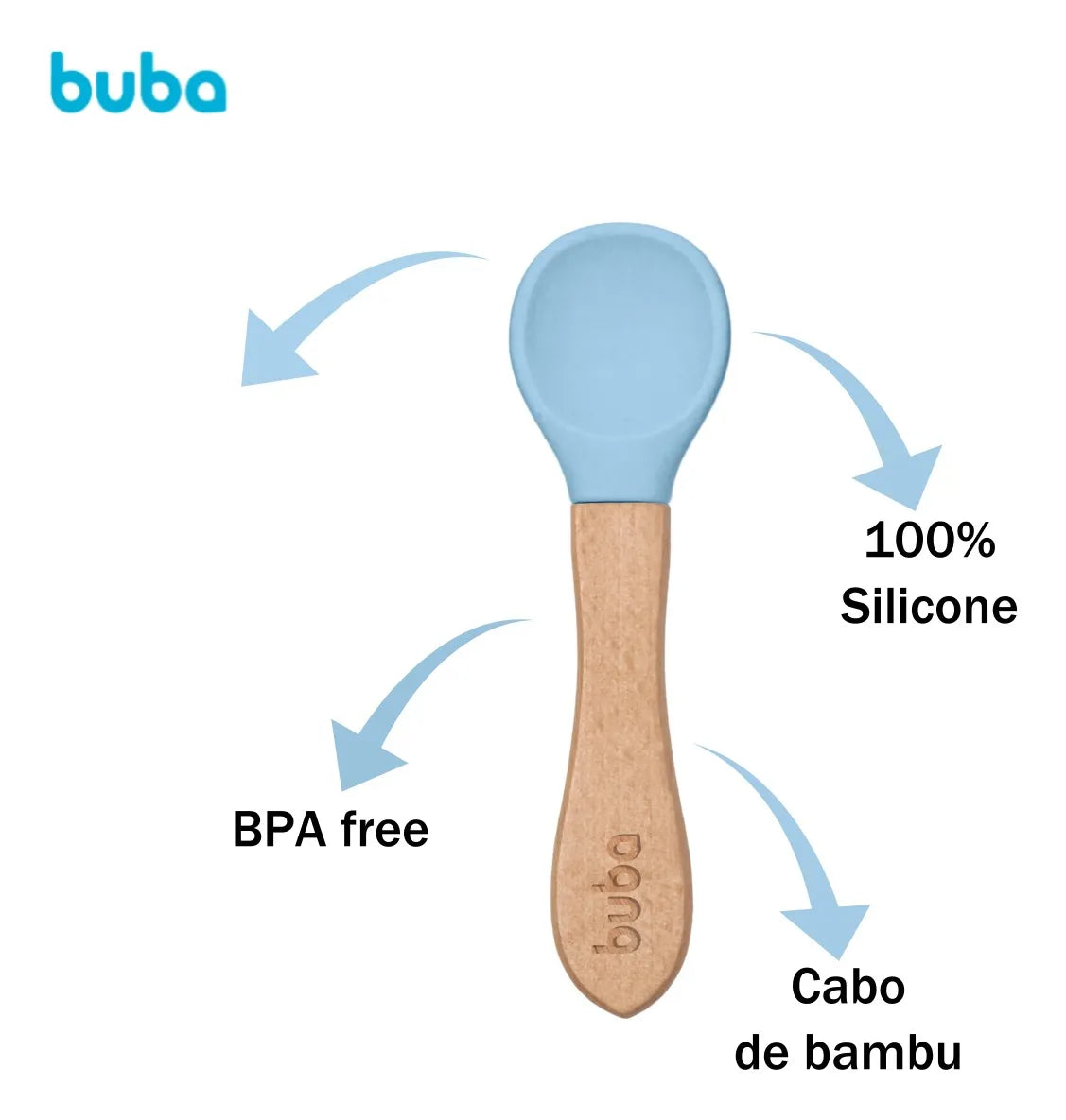 Colher Infantil de Silicone Azul com Cabo de Bambu Buba