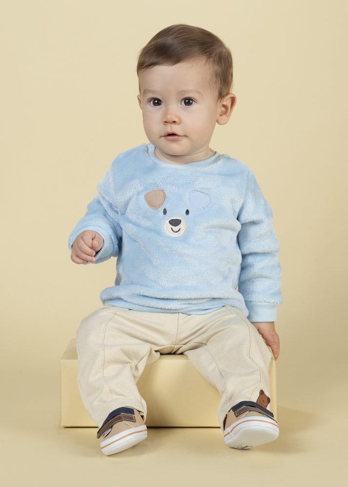 Conjunto Bebê Blusão Peluciado Com Bordado Dog e Calça Bege