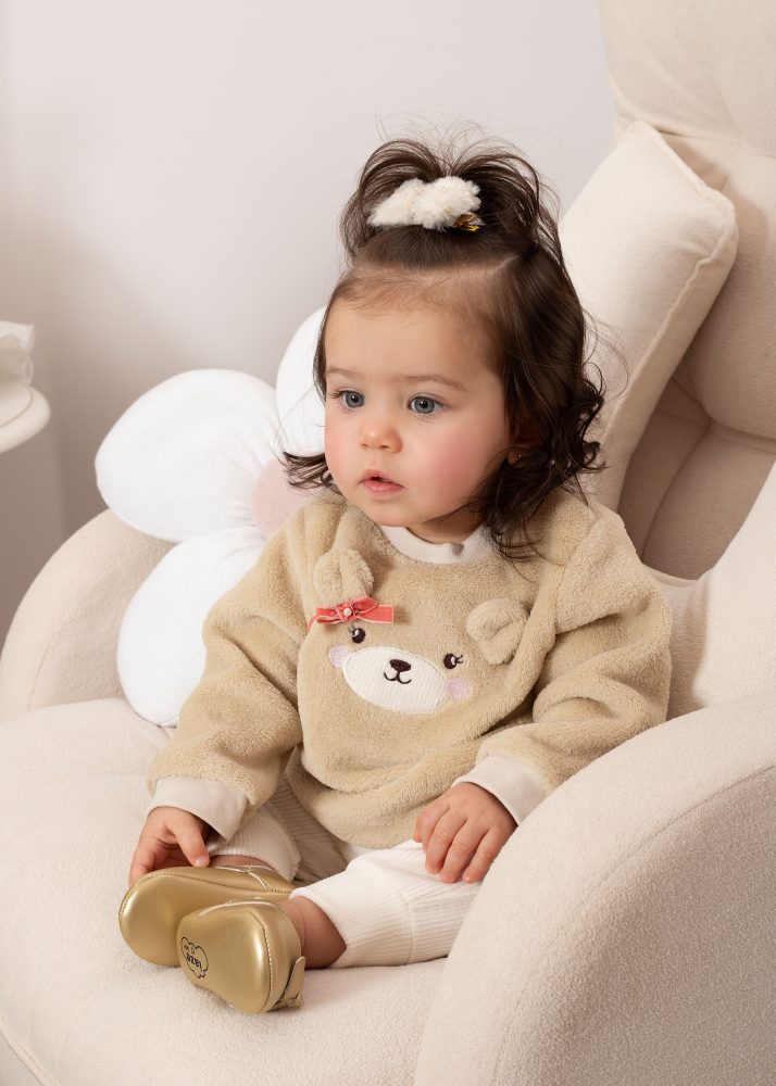 Conjunto Bebê Blusão Peluciado de Ursa Com Calça Veludo