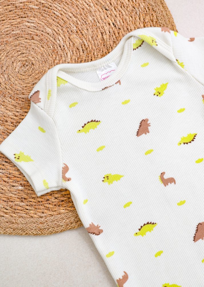 Conjunto Bebê Body e Tapa Fralda Canelado - Dino