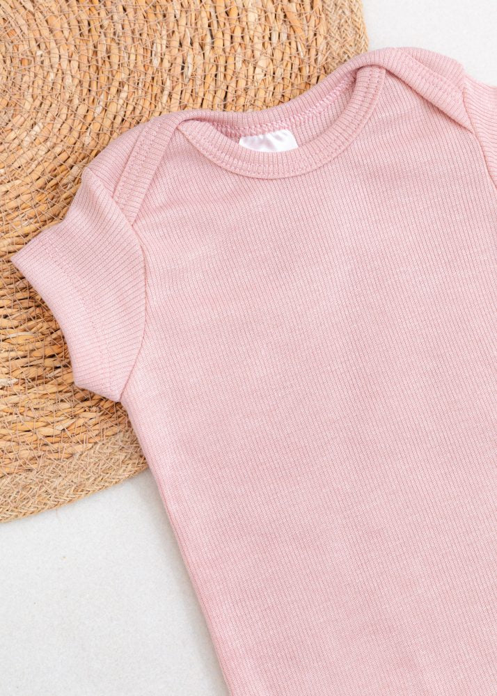 Conjunto Bebê Body e Tapa Fralda Canelado Liso - Rosê