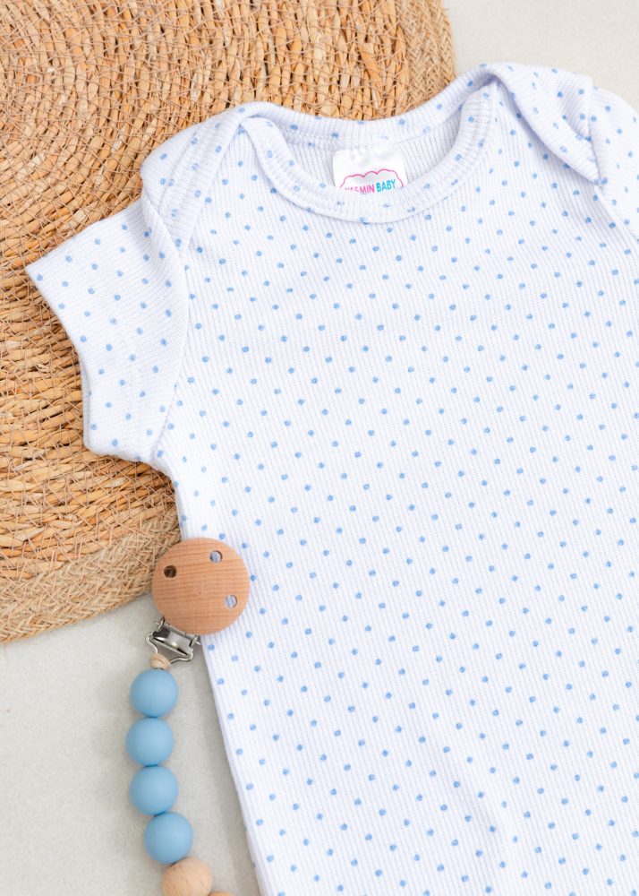 Conjunto Bebê Body e Tapa Fralda Canelado - Poá Azul