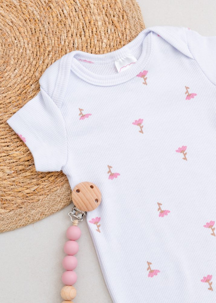 Conjunto Bebê Body e Tapa Fralda Canelado - Tulipas