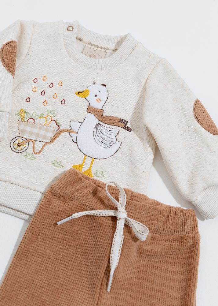 Conjunto Bebê Moletom Bordado Patinho Com Calça Veludo