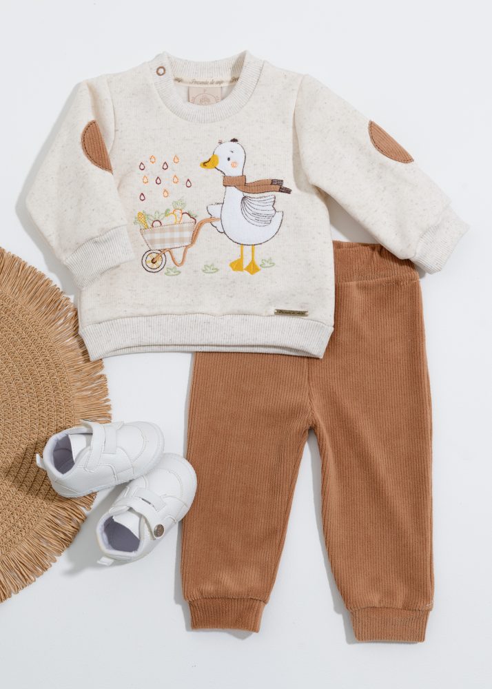 Conjunto Bebê Moletom Bordado Patinho Com Calça Veludo