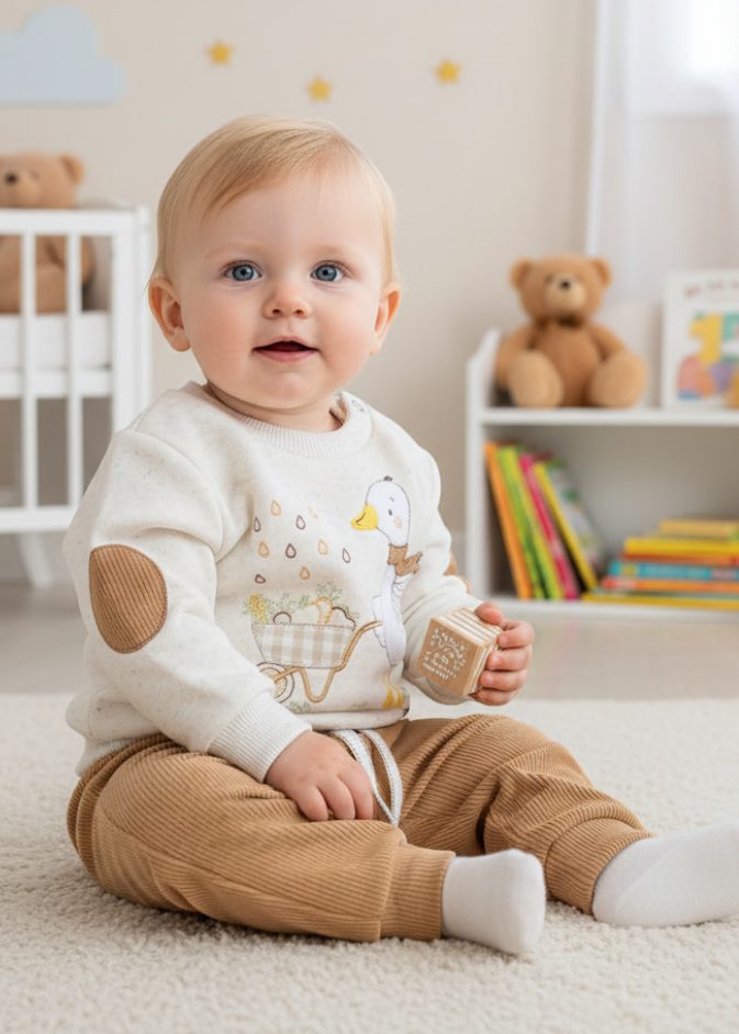 Conjunto Bebê Moletom Bordado Patinho Com Calça Veludo