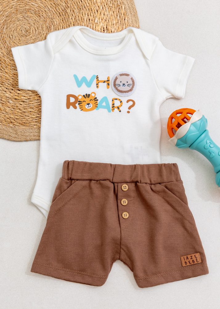 Conjunto Bebê Who Roar Com Body E Shorts Marrom Iase