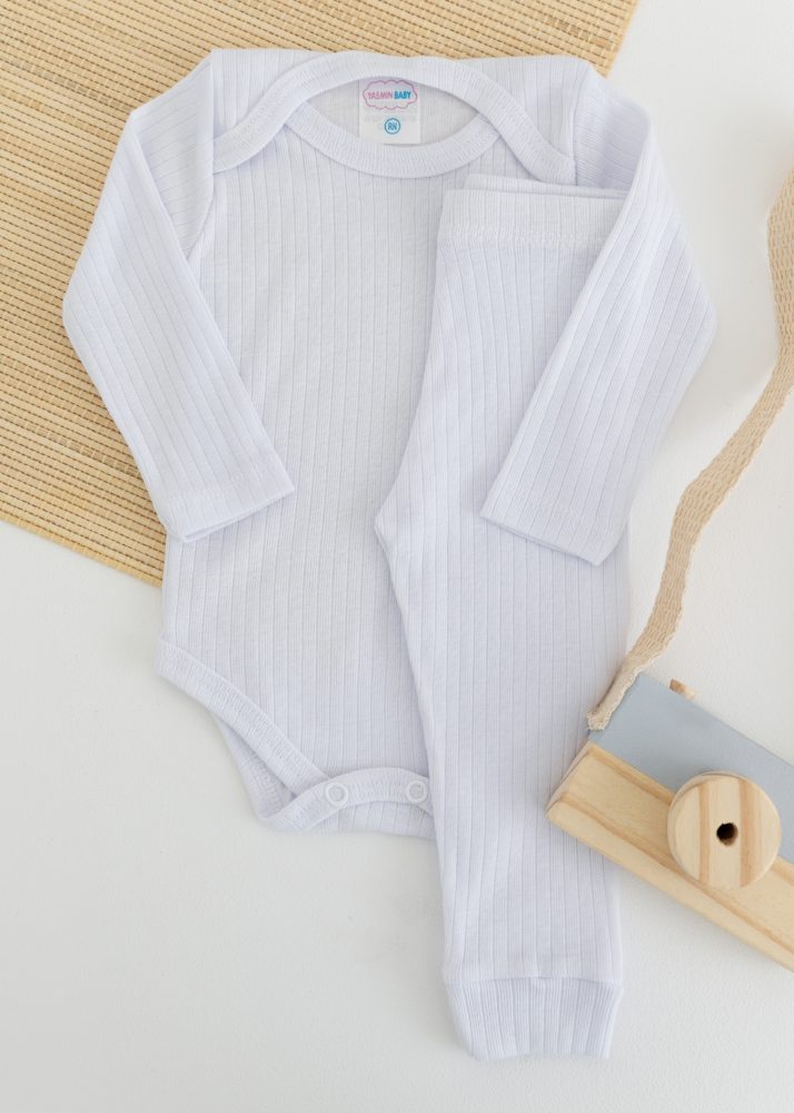 Conjunto Body Bebê Pagão Canelado Longo - Branco
