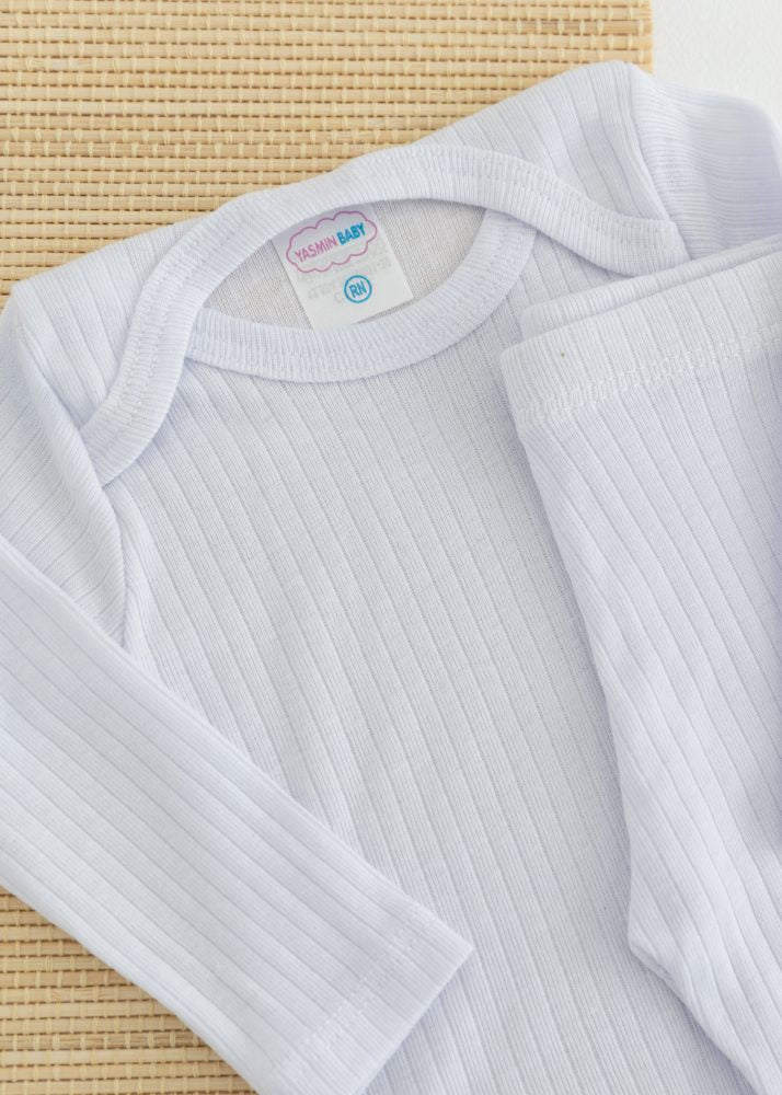 Conjunto Body Bebê Pagão Canelado Longo - Branco