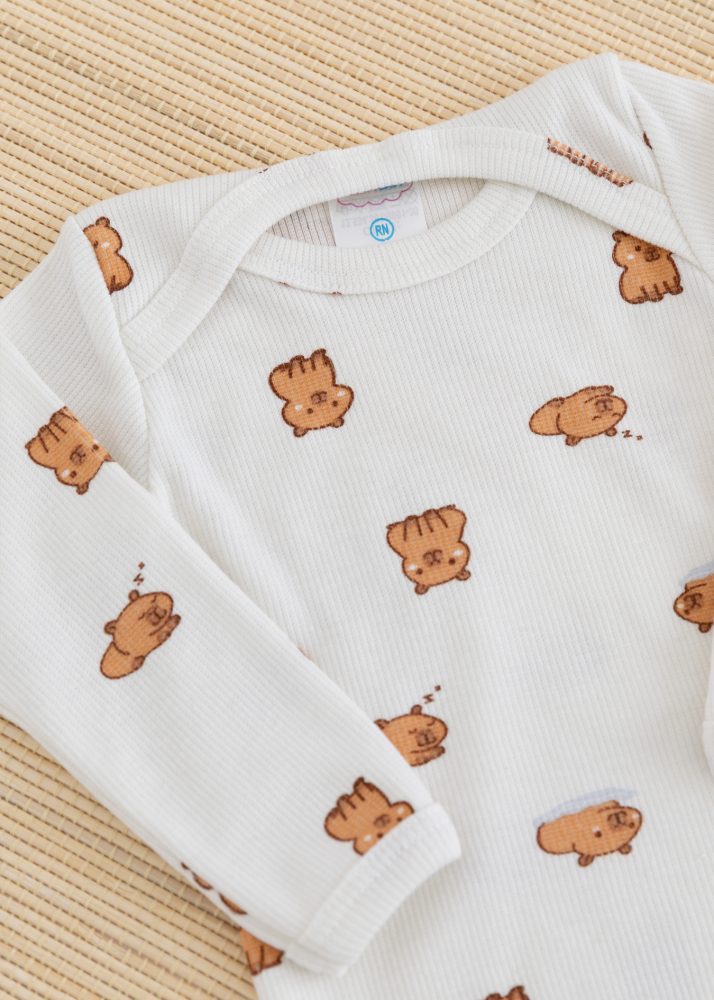 Conjunto Body Bebê Pagão Canelado Longo - Capivara