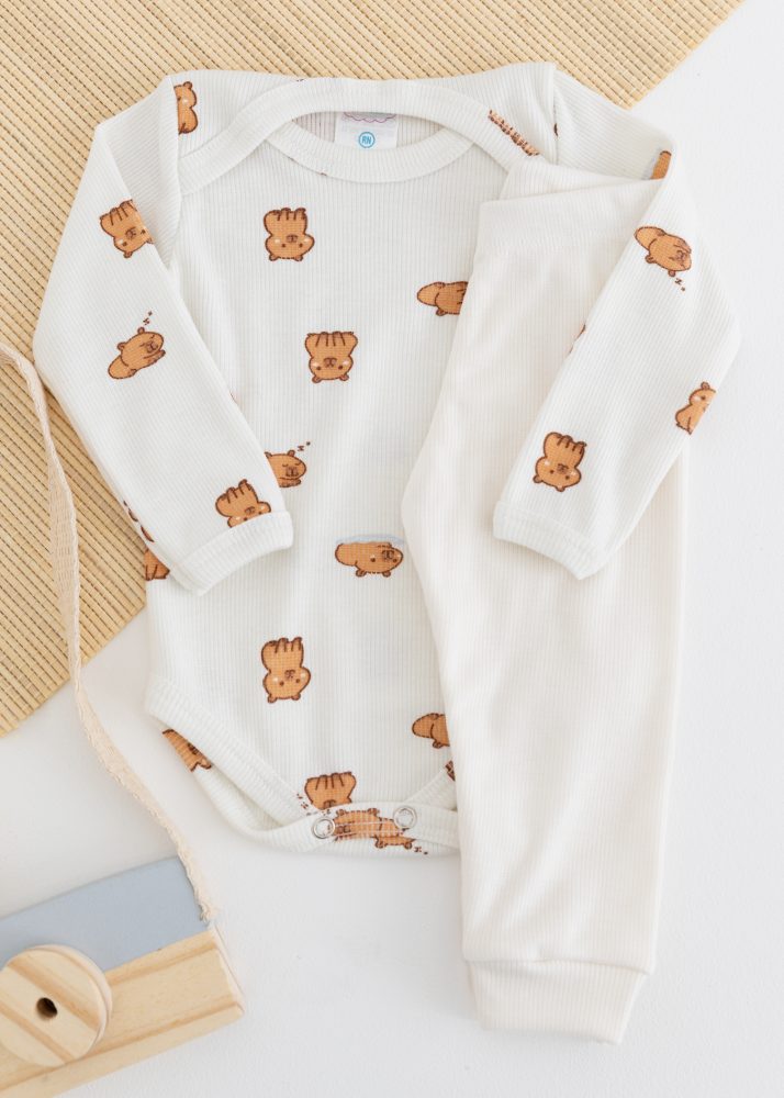 Conjunto Body Bebê Pagão Canelado Longo - Capivara