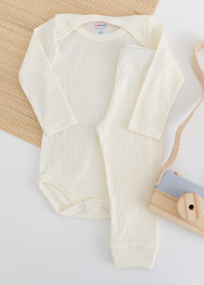 Conjunto Body Bebê Pagão Canelado Longo - Creme