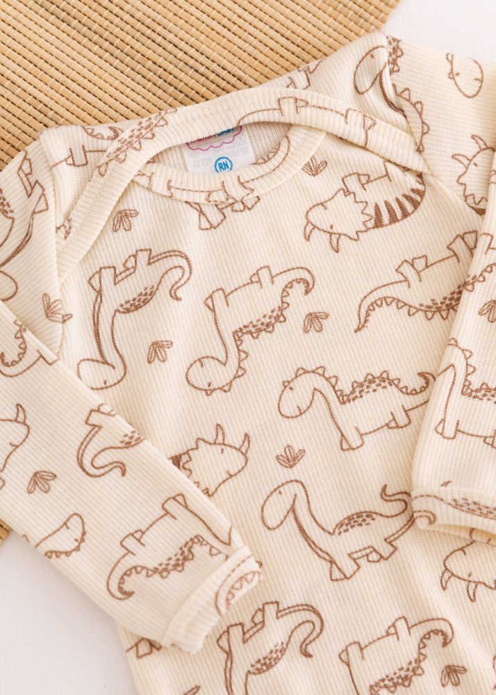 Conjunto Body Bebê Pagão Canelado Longo - Dinorrauros