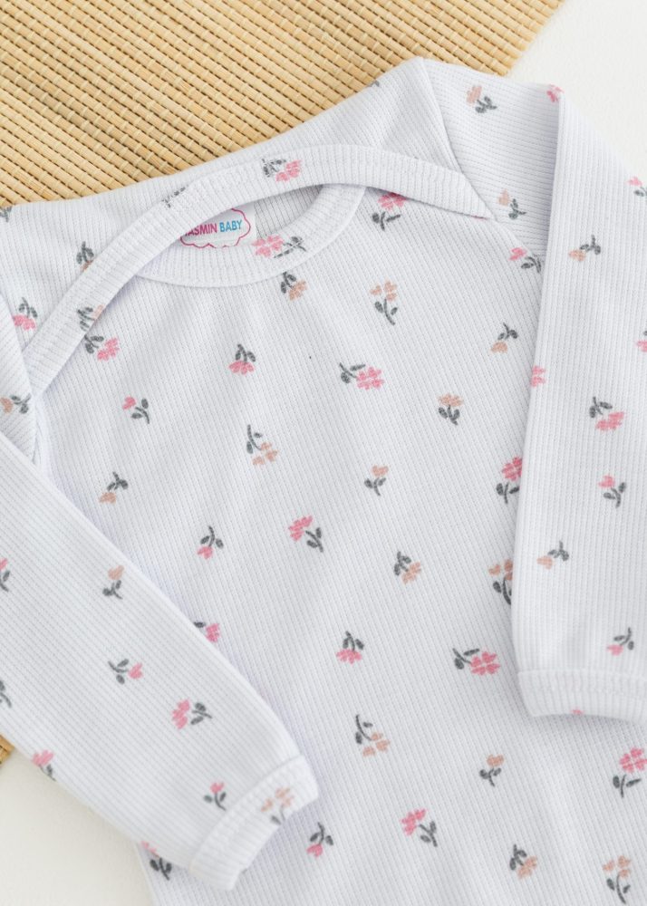 Conjunto Body Bebê Pagão Canelado Longo - Floralzinho