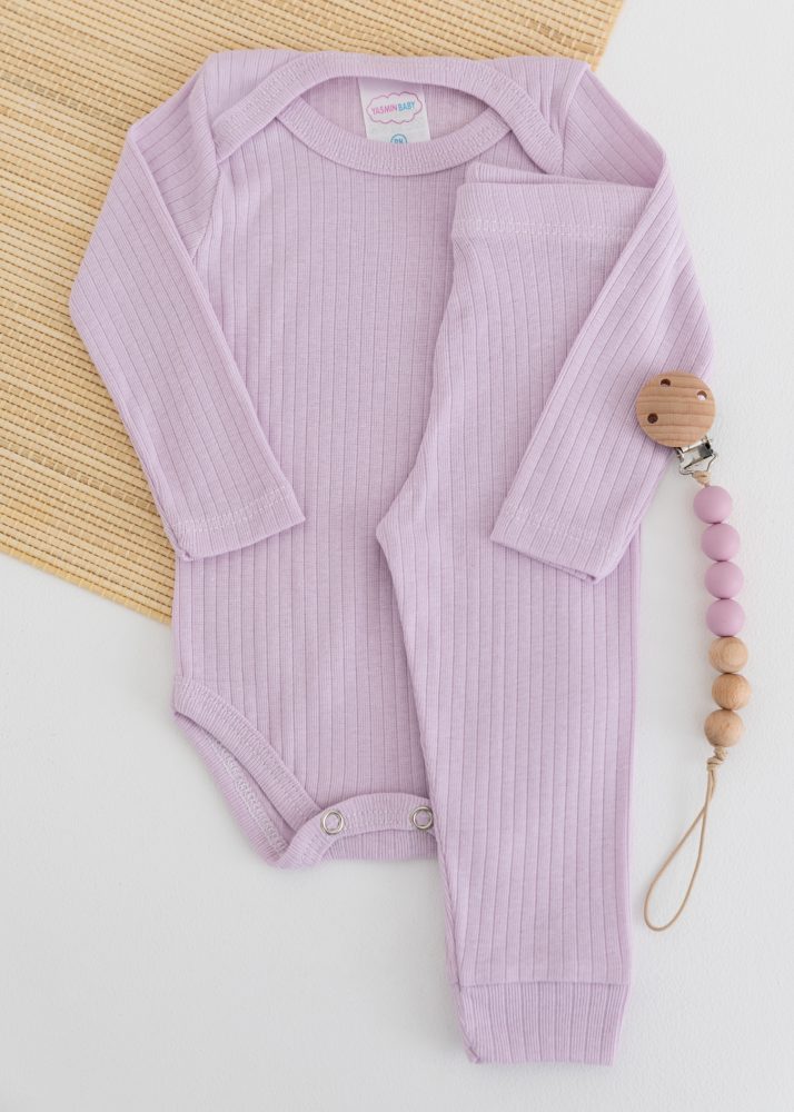 Conjunto Body Bebê Pagão Canelado Longo - Lavanda