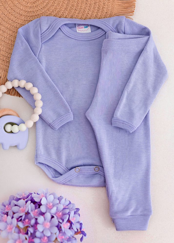 Conjunto Body Bebê Pagão Canelado Longo - Lilás