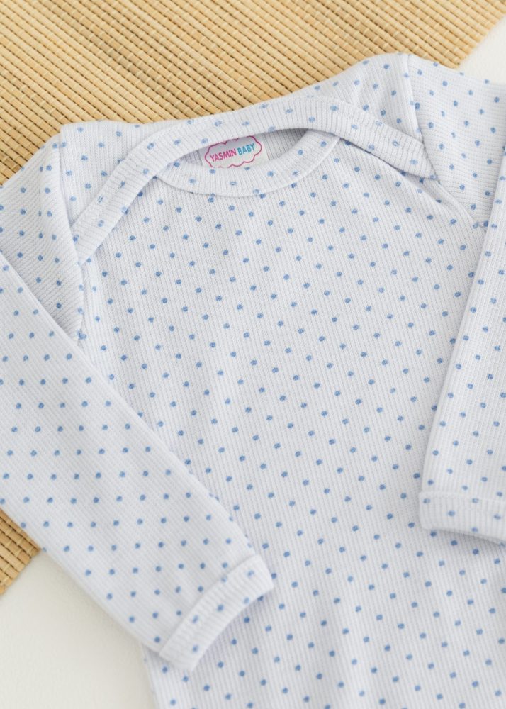 Conjunto Body Bebê Pagão Canelado Longo - Poá Azul