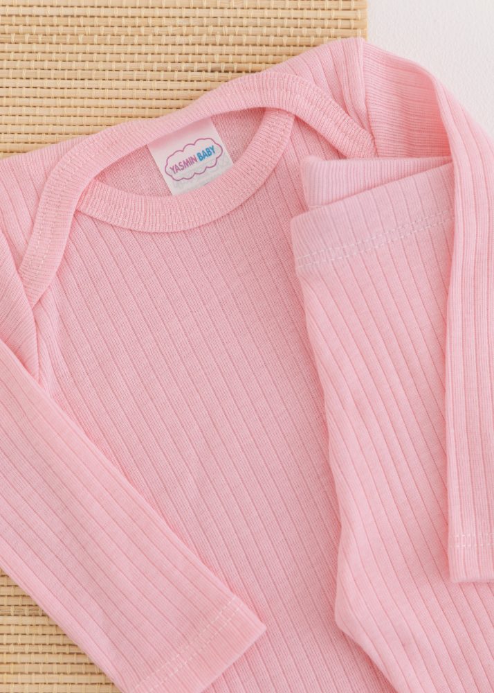 Conjunto Body Bebê Pagão Canelado Longo - Rosa Candy