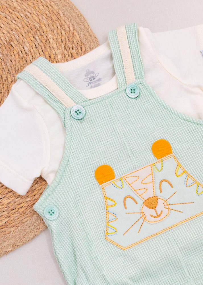 Conjunto Romper Bebê Verde Com Bordado Leão