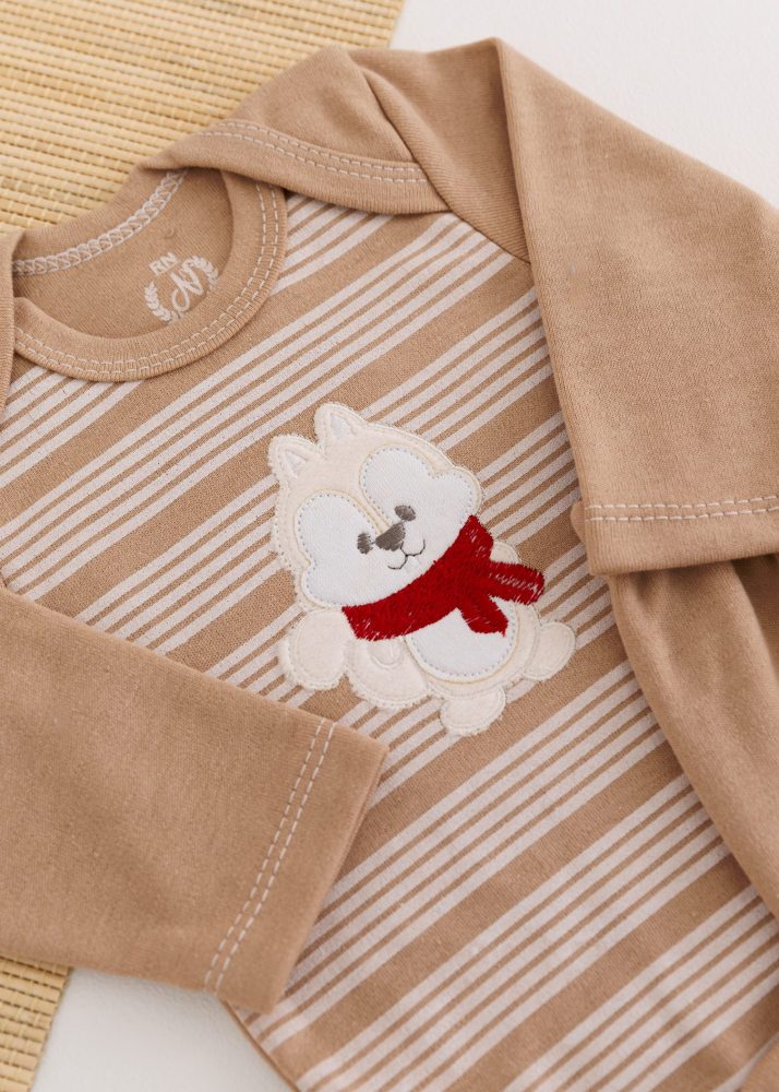Conjunto Suedine Bebê Body e Calça Bege Esquilo