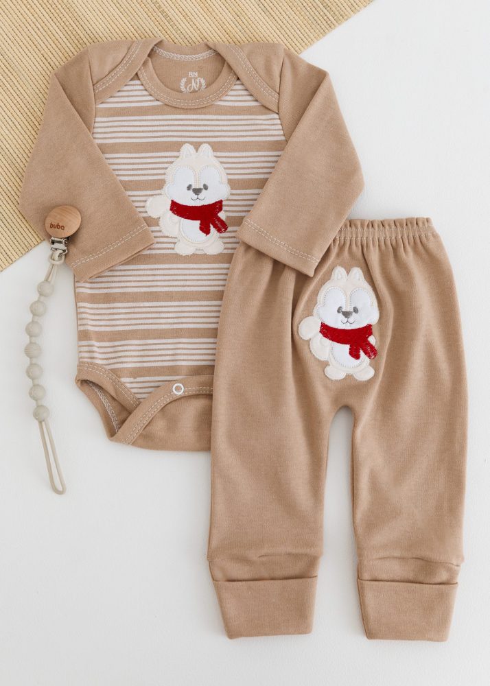 Conjunto Suedine Bebê Body e Calça Bege Esquilo