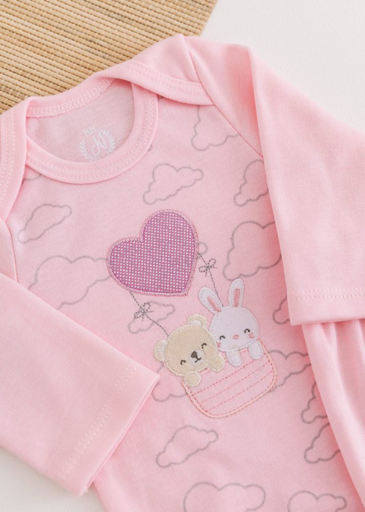 Conjunto Suedine Bebê Body e Calça Rosa Amiguinhas nas Nuvens