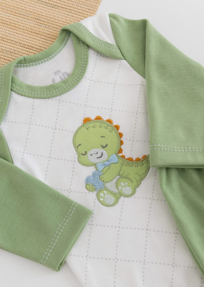 Conjunto Suedine Bebê Body e Calça Verde Dino