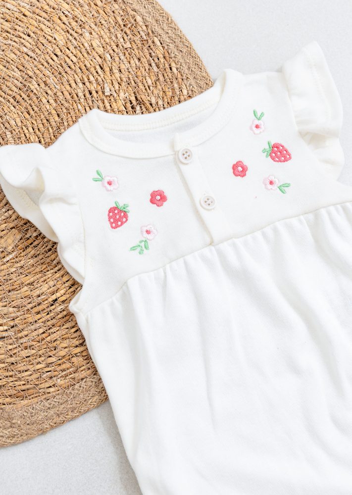Conjunto Body Bordado Moranguinho Com Short Laço Rosa