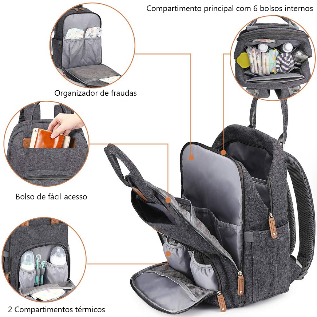 Mochila Maternidade Funcional Alice Cinza
