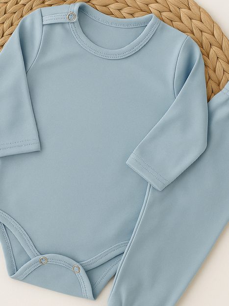 Conjunto Body Térmico Longo Azul Para Bebê