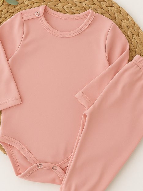 Conjunto Body Térmico Longo Rosa Para Bebê